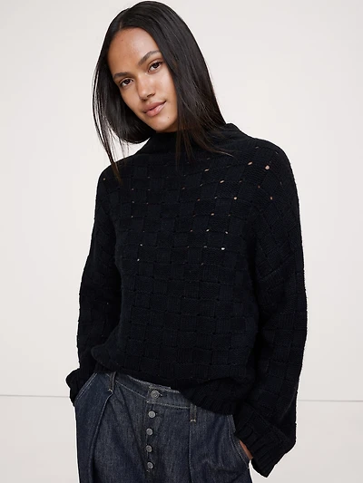 Merino-Cotton Basketweave Sweater
