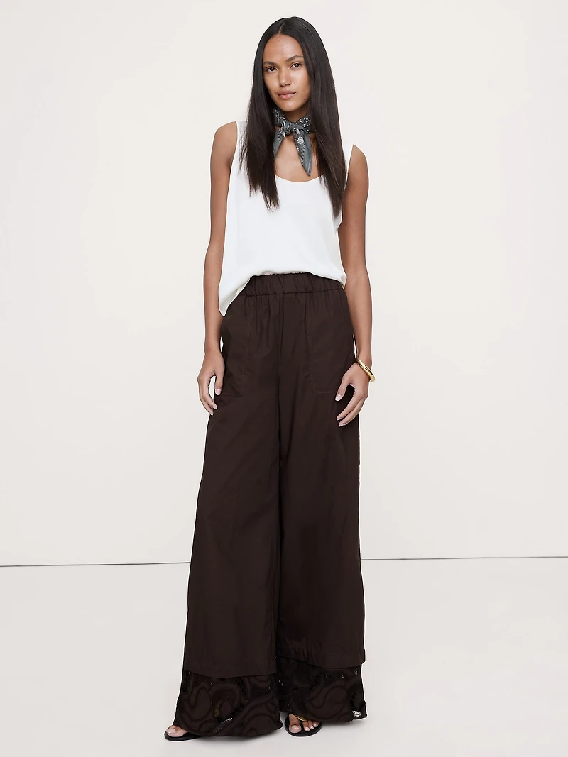 Embroidered Cotton Poplin Cropped Pull-On Pant