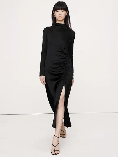 Stretch-Satin Ruched Maxi Dress