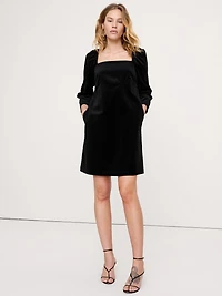 Cotton-Velvet Puff-Sleeve Mini Dress
