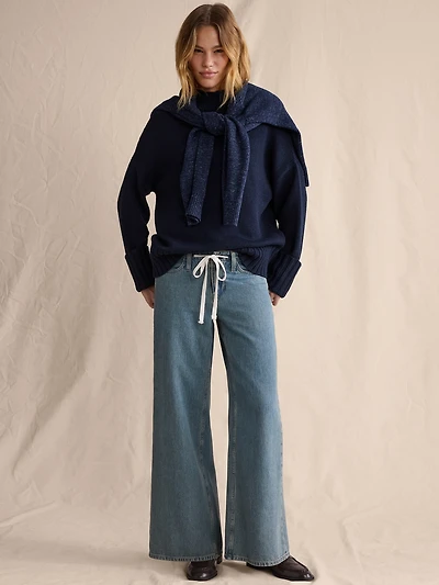 Mid-Rise Wide-Leg Drawstring Jean