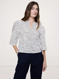 Stretch-Cotton Volume-Sleeve Top
