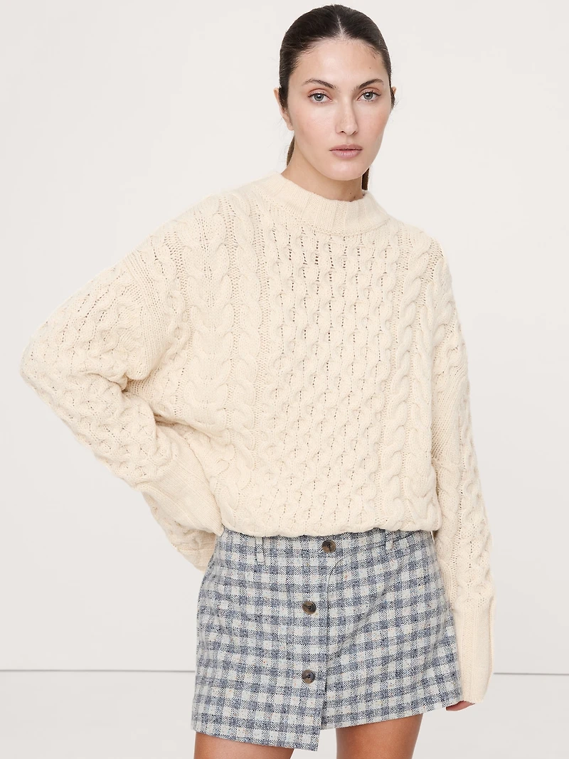 Italian Merino-Blend Cable Tunic Sweater