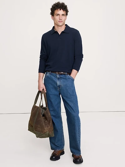 Cotton Jersey Long-Sleeve Polo Shirt