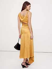 Hammered Satin Twist-Shoulder Dress