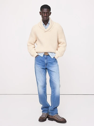 Ribbed Shawl-Collar Sweater