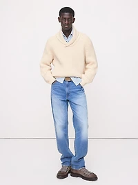 Ribbed Shawl-Collar Sweater