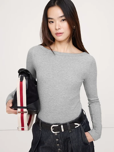 Ribbed Boat-Neck T-Shirt