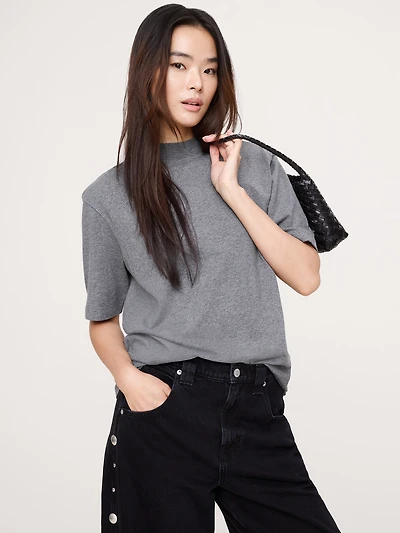 Vintage Cotton Mock-Neck T-Shirt