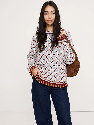 Merino-Cotton Jacquard Sweater