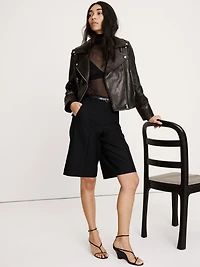 High-Rise Flannel Bermuda Short