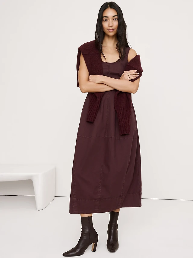 midi fit and flare black dress Fit & Flare A-Line Midi Dress in Black