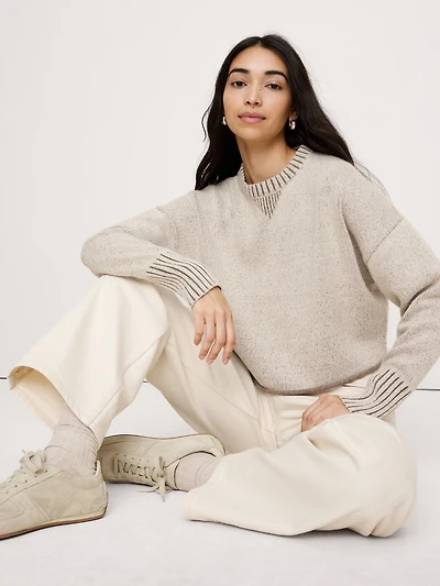 Merino-Cotton Two-Tone Cropped Sweater