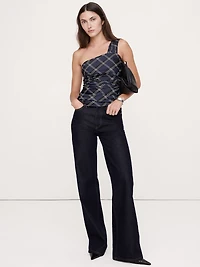 Stretch-Satin Ruched One-Shoulder Top