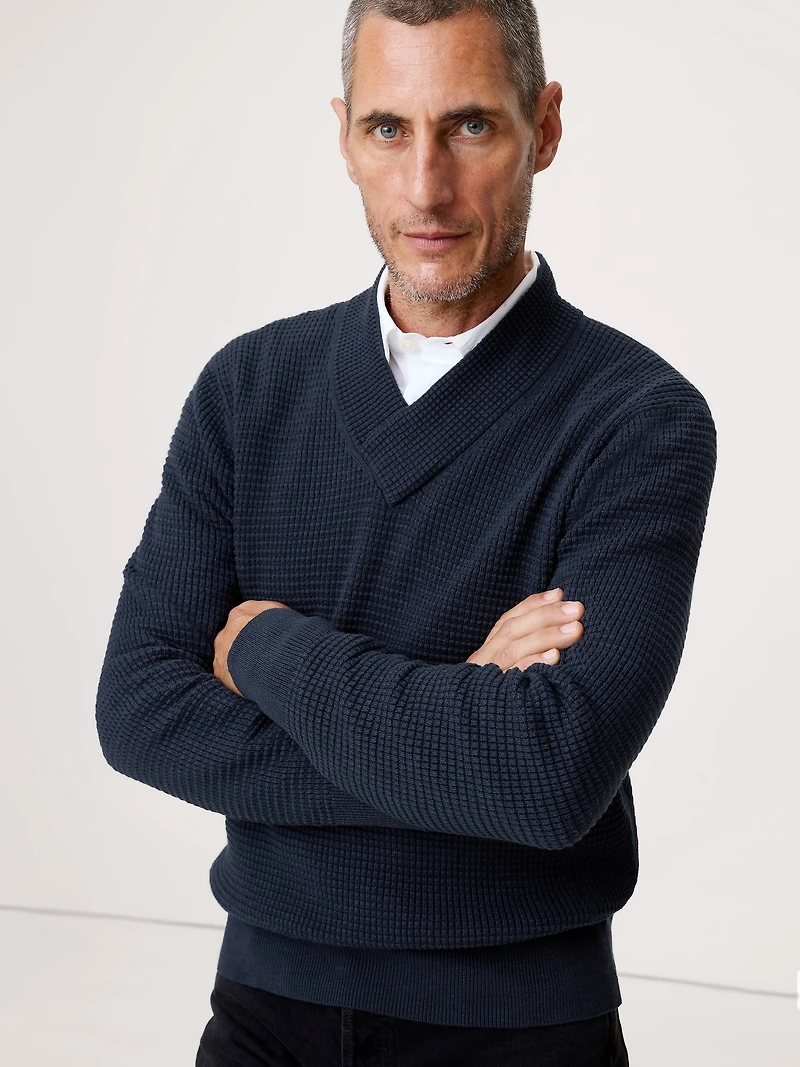 Cotton Thermal-Knit V-Neck Sweater