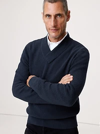 Cotton Thermal-Knit V-Neck Sweater