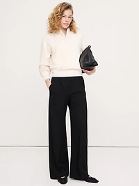 High-Rise Wide-Leg Drapey Ponte Pull-On Pant