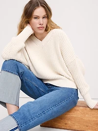 Chunky Cotton V-Neck Sweater