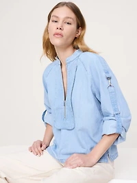 Chambray Zip Popover Top