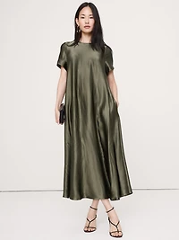 Italian Satin Trapeze Maxi Dress