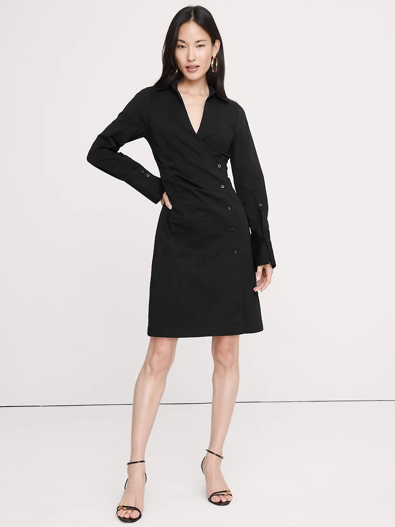 Stretch-Cotton Ruched Mini Shirt Dress