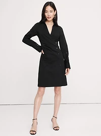 Stretch-Cotton Ruched Mini Shirt Dress