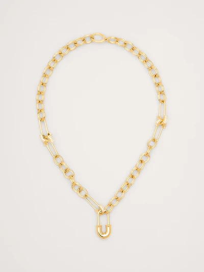 Rhinestone Safety Pin Chain Necklace