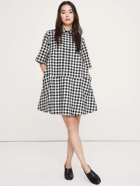 Cotton Poplin Trapeze Mini Shirt Dress