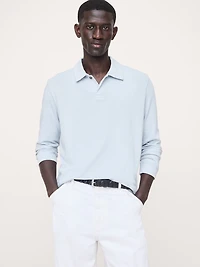 Cotton Jersey Long-Sleeve Polo Shirt