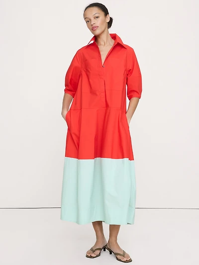 Cotton Poplin Barrel Shirt Dress