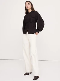 Cotton Poplin Balloon-Sleeve Shirt