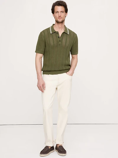 Cotton Zig-Zag Sweater Polo Shirt