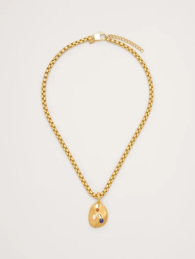 Gem Studed Oval Pendant Necklace