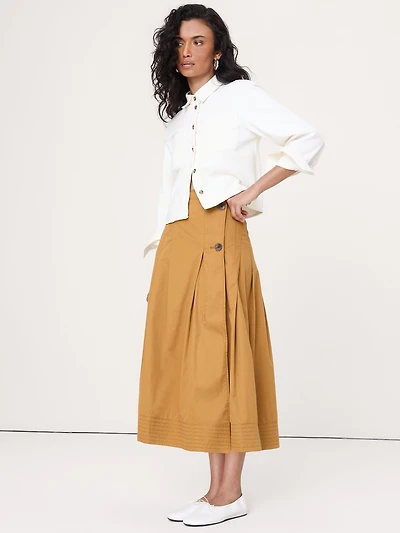 Cotton Twill Asymmetrical Pleated Skirt