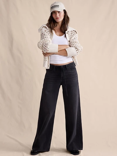 Mid-Rise Wide-Leg Drawstring Jean