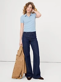 Lightweight Cashmere Short-Sleeve Sweater Polo Shirt