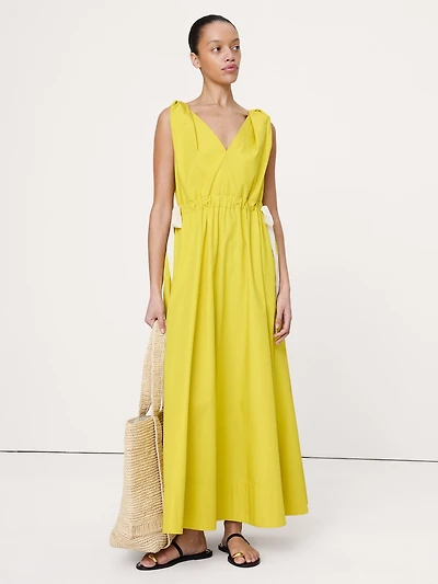 Twisted Shoulder Poplin Maxi Dress