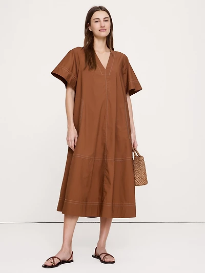 Cotton Poplin Trapeze Midi Dress