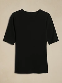 Ribbed Elbow-Sleeve T-Shirt