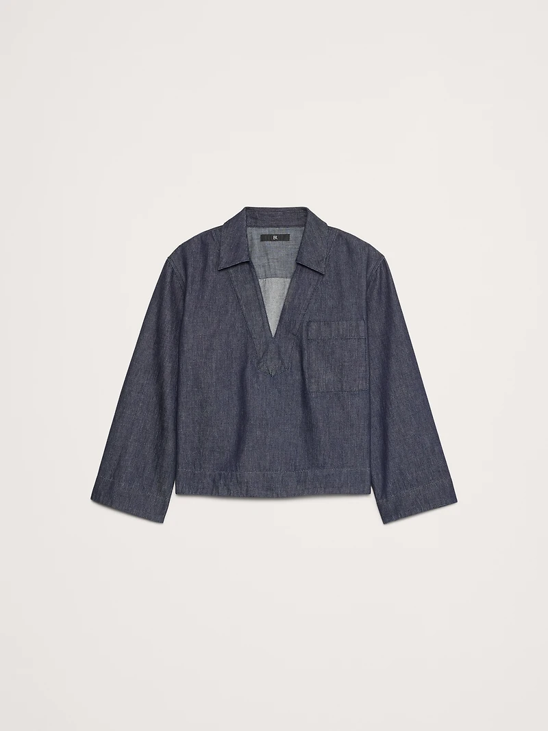 Cropped Italian Denim Popover Top