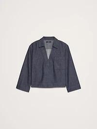 Cropped Italian Denim Popover Top