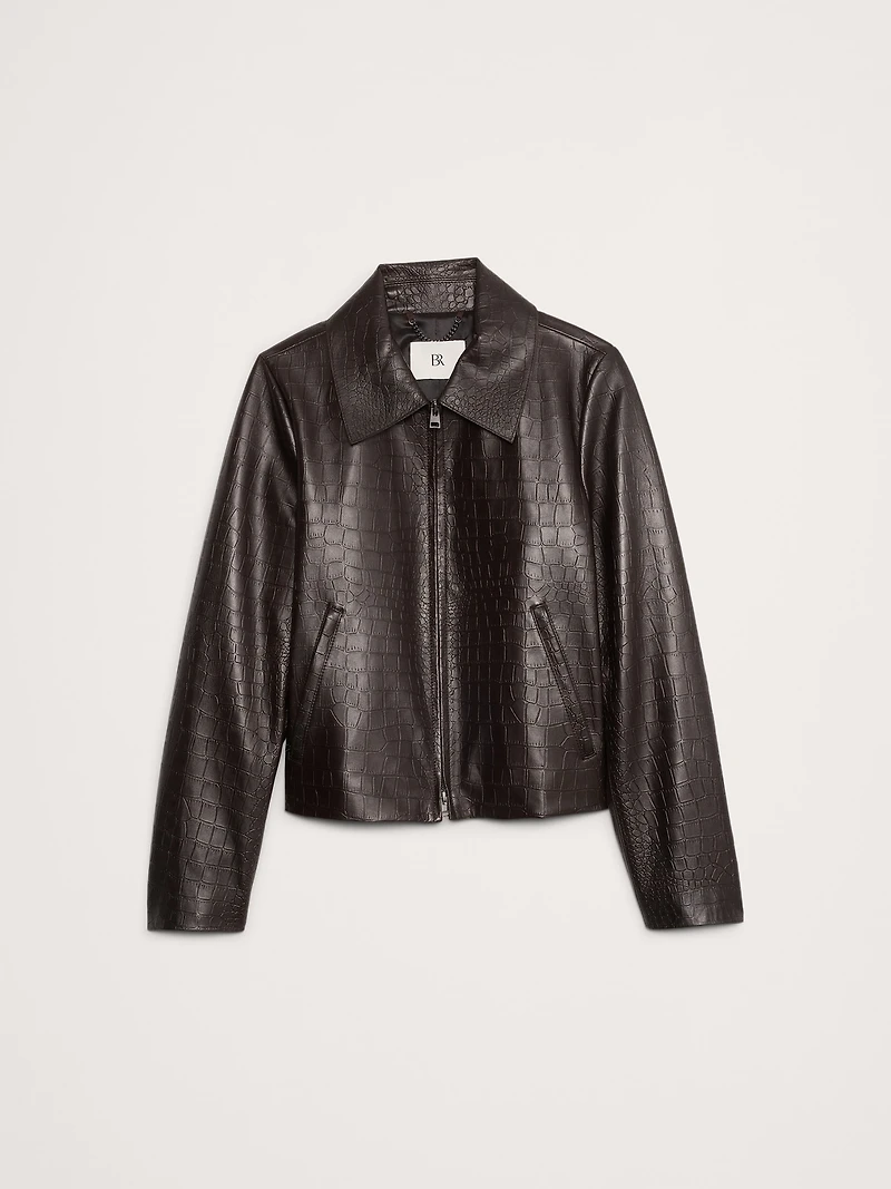 Crocodile-Embossed Leather Jacket