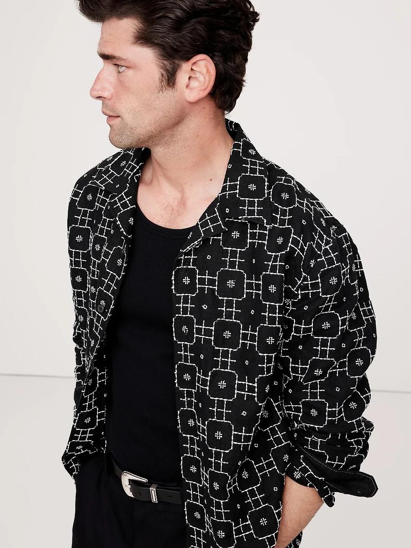 Standard-Fit Embroidered Linen Resort Shirt