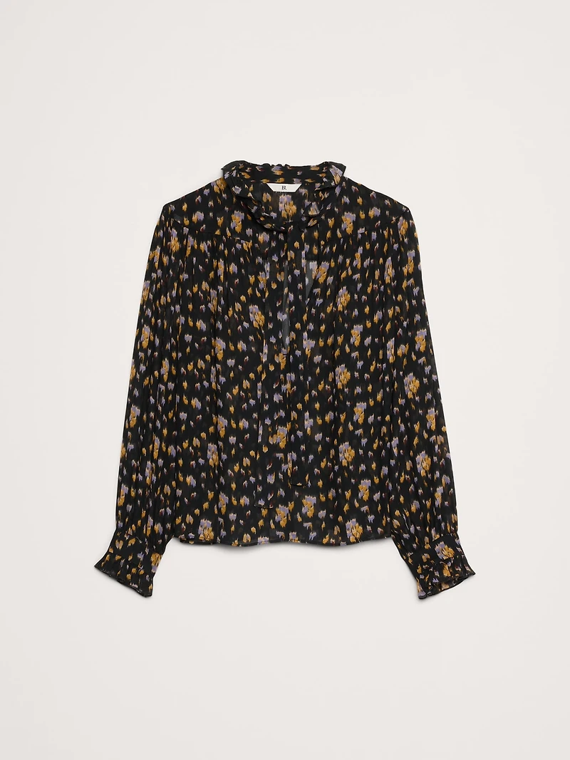 Georgette Ruffle Tie-Neck Top