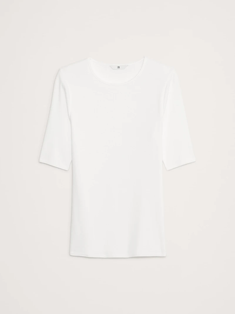Ribbed Elbow-Sleeve T-Shirt
