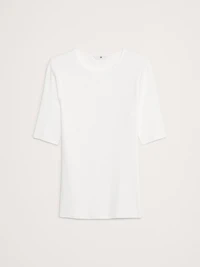 Ribbed Elbow-Sleeve T-Shirt
