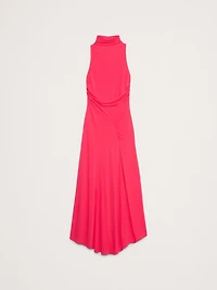 Jersey Knit Mock-Neck Maxi Dress