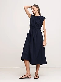 Cotton Poplin Tie-Waist Midi Dress
