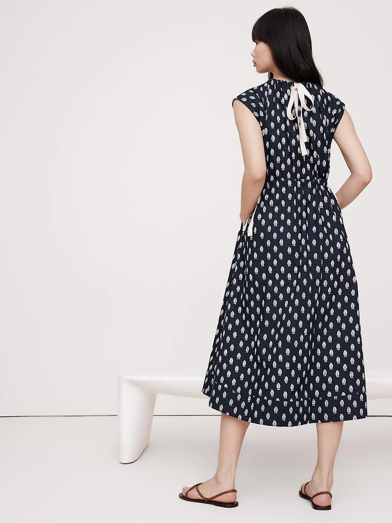 Cotton Poplin Tie-Waist Midi Dress