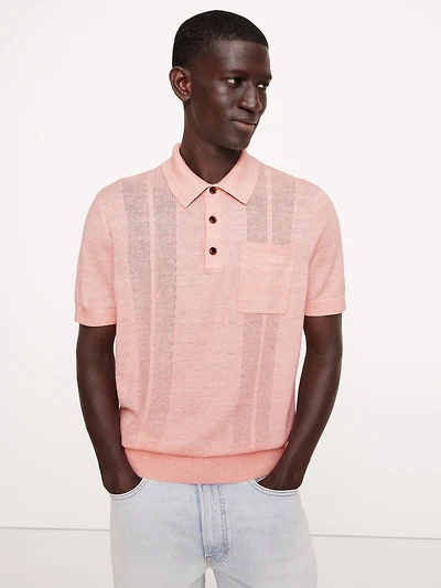 Linen-Cotton Ribbed Sweater Polo